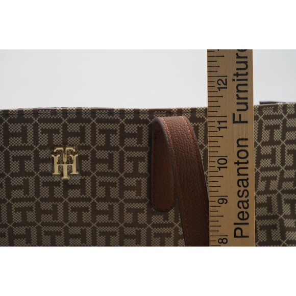 Tommy Hilfiger Allover Logo Tote Jacquard Handbag Brown 16.5" x 6.5" x 11.25" - Picture 9 of 9